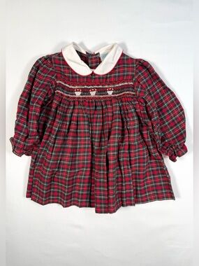 VINTAGE ALISON SCOTT Smocked Tartan Plaid Dress 18m Heirloom Holiday Cottagecore